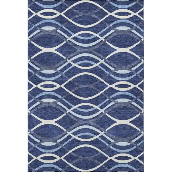 Navy Blue And Ivory Abstract Washable Area Rug With UV Protection Photo 3