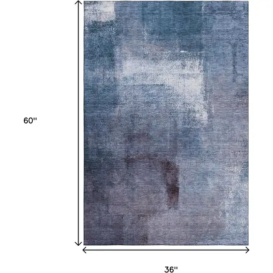 Navy Blue And Ivory Abstract Washable Area Rug With UV Protection Photo 3