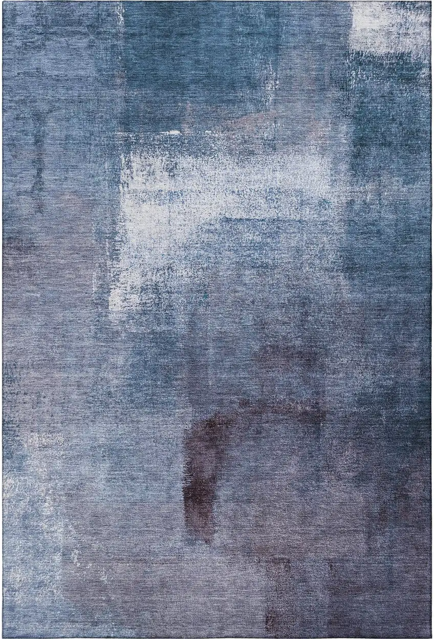 Navy Blue And Ivory Abstract Washable Area Rug With UV Protection Photo 4