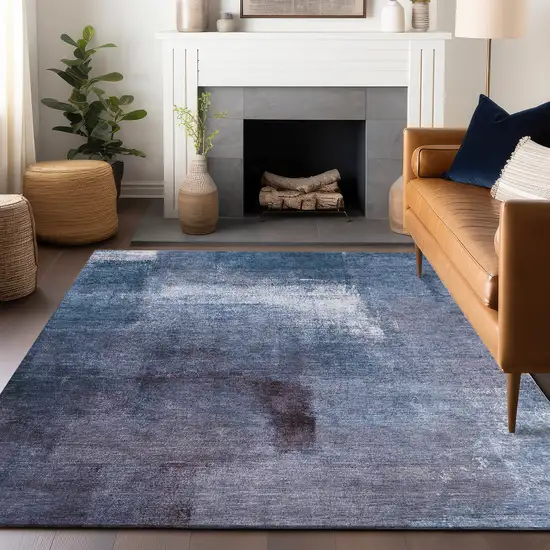 Navy Blue And Ivory Abstract Washable Area Rug With UV Protection Photo 6