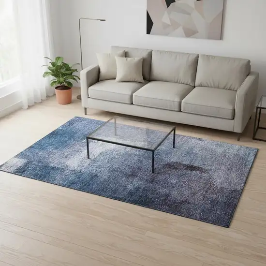 Navy Blue And Ivory Abstract Washable Area Rug With UV Protection Photo 2