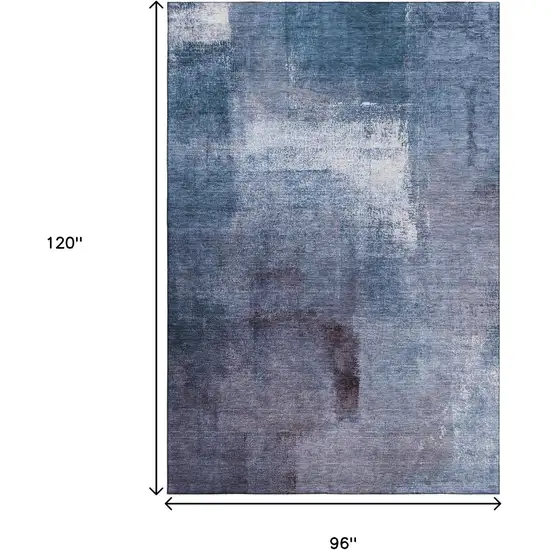 Navy Blue And Ivory Abstract Washable Area Rug With UV Protection Photo 3