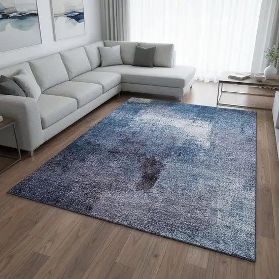 Navy Blue And Ivory Abstract Washable Area Rug With UV Protection Photo 2