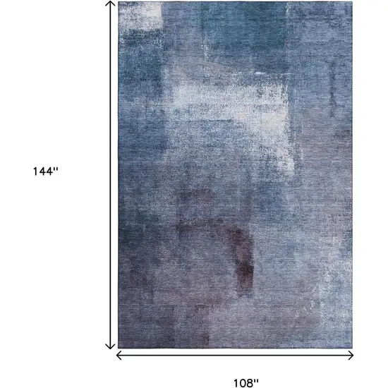 Navy Blue And Ivory Abstract Washable Area Rug With UV Protection Photo 3