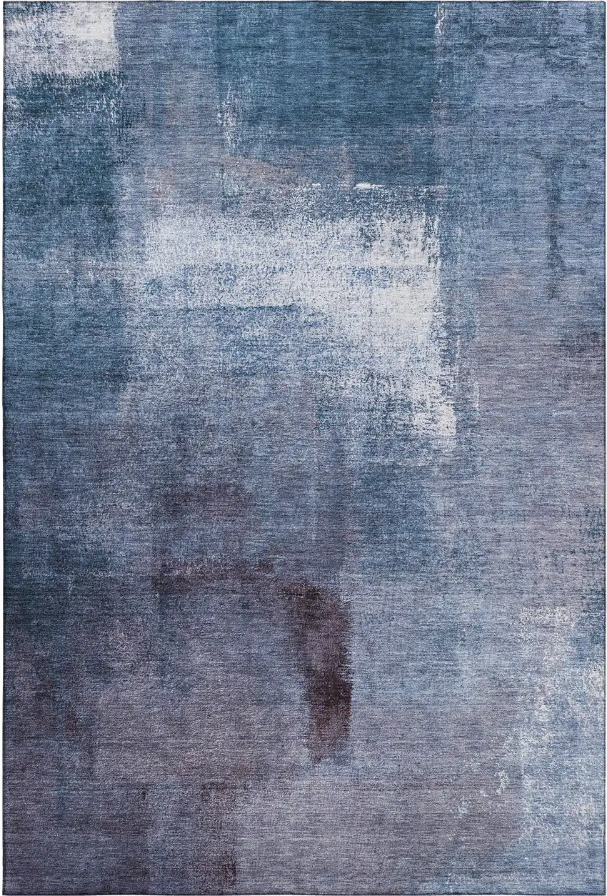 Navy Blue And Ivory Abstract Washable Area Rug With UV Protection Photo 1