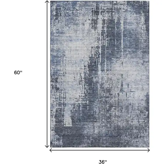 Navy Blue And Ivory Abstract Washable Area Rug With UV Protection Photo 3