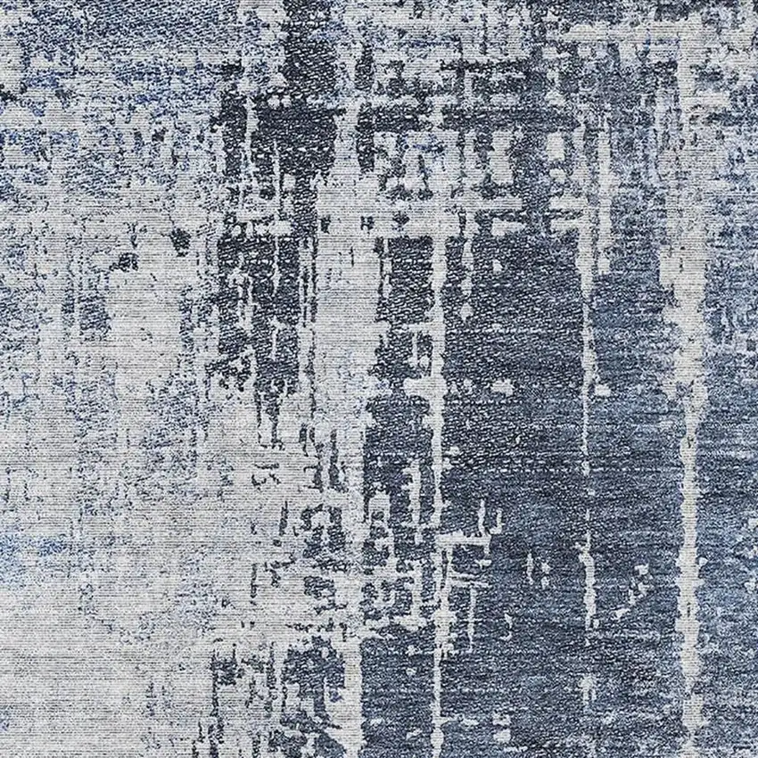 Navy Blue And Ivory Abstract Washable Area Rug With UV Protection Photo 3