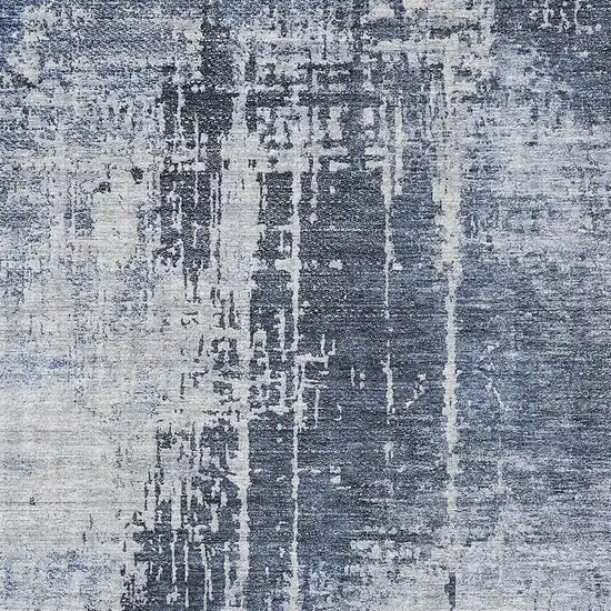 Navy Blue And Ivory Abstract Washable Area Rug With UV Protection Photo 4