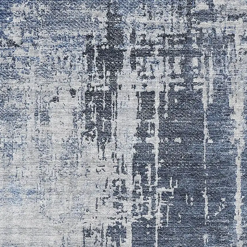 Navy Blue And Ivory Abstract Washable Area Rug With UV Protection Photo 3