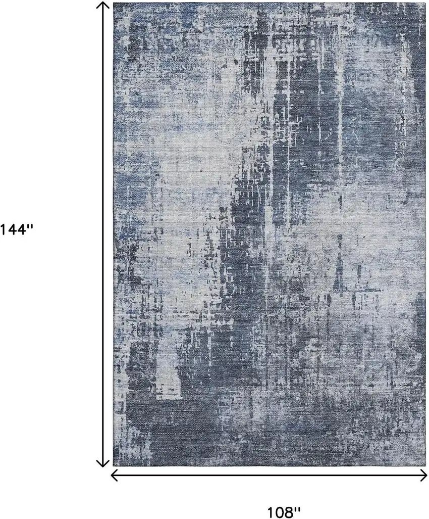 Navy Blue And Ivory Abstract Washable Area Rug With UV Protection Photo 3