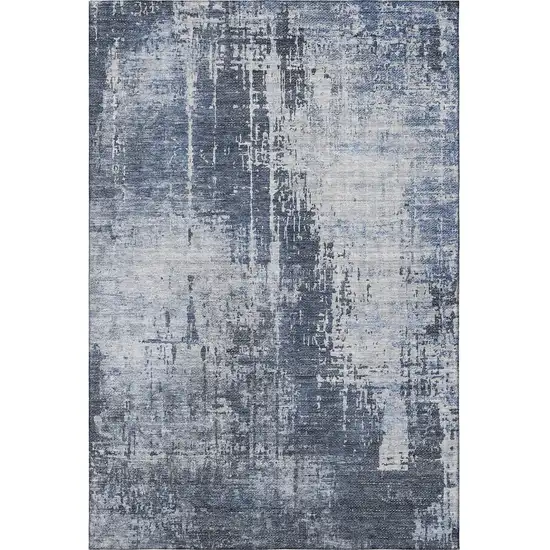 Navy Blue And Ivory Abstract Washable Area Rug With UV Protection Photo 4