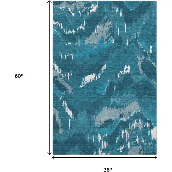 Navy Blue And Ivory Abstract Washable Area Rug With UV Protection Photo 3