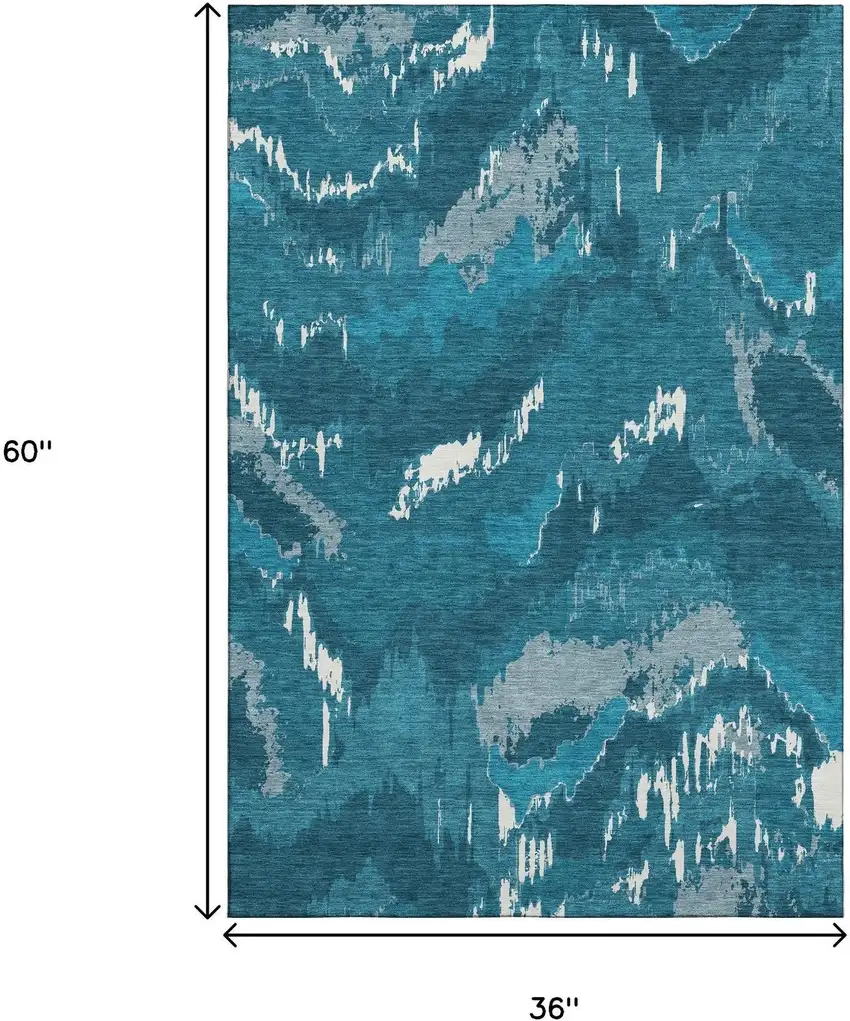 Navy Blue And Ivory Abstract Washable Area Rug With UV Protection Photo 3