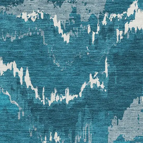 Navy Blue And Ivory Abstract Washable Area Rug With UV Protection Photo 4