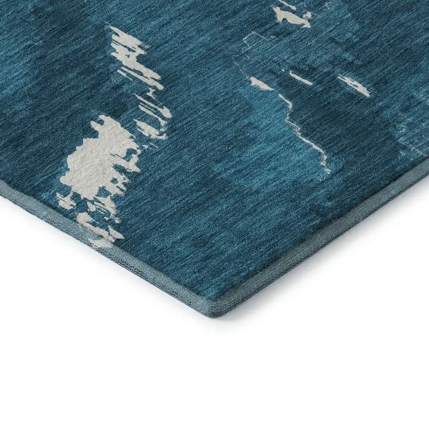 Navy Blue And Ivory Abstract Washable Area Rug With UV Protection Photo 9