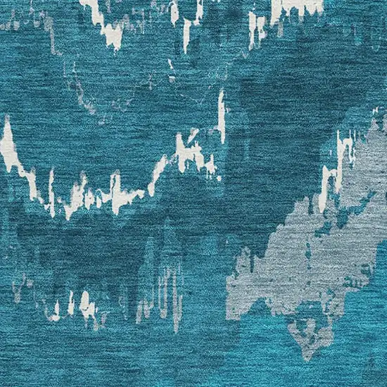 Navy Blue And Ivory Abstract Washable Area Rug With UV Protection Photo 4