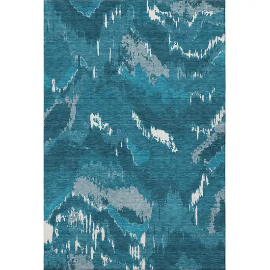 Navy Blue And Ivory Abstract Washable Area Rug With UV Protection Photo 5