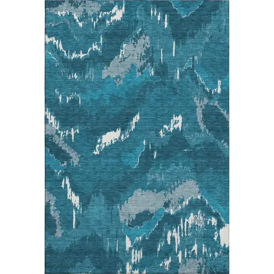 Navy Blue And Ivory Abstract Washable Area Rug With UV Protection Photo 2