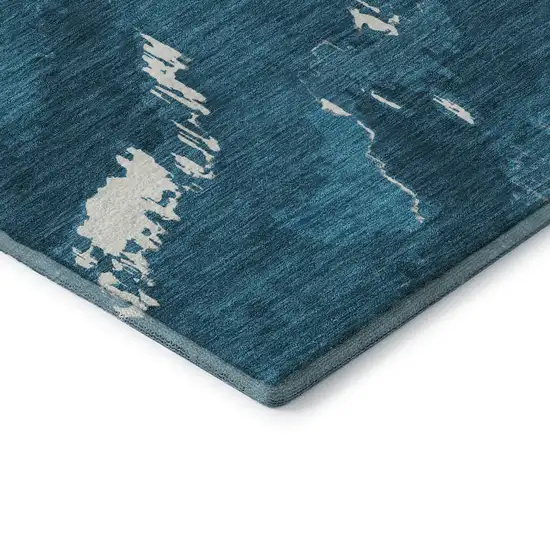 Navy Blue And Ivory Abstract Washable Area Rug With UV Protection Photo 9