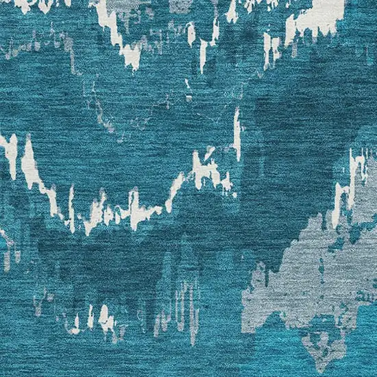 Navy Blue And Ivory Abstract Washable Area Rug With UV Protection Photo 4