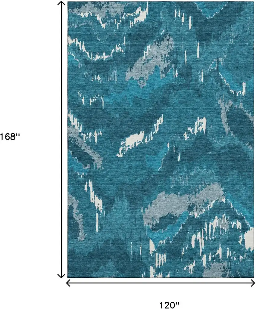 Navy Blue And Ivory Abstract Washable Area Rug With UV Protection Photo 3