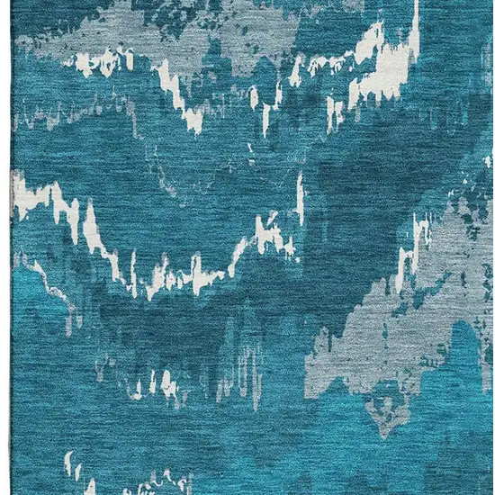 Navy Blue And Ivory Abstract Washable Area Rug With UV Protection Photo 4