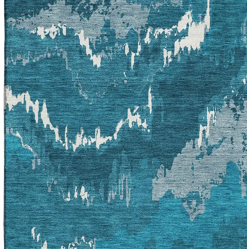 Navy Blue And Ivory Abstract Washable Area Rug With UV Protection Photo 4