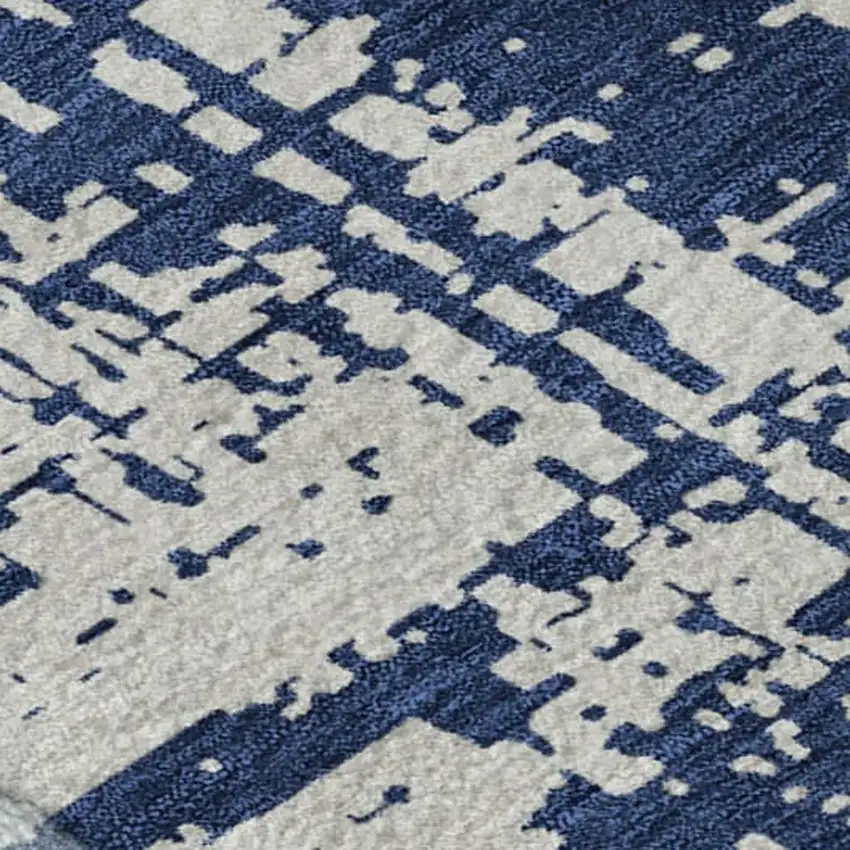 Navy Blue And Ivory Abstract Washable Area Rug With UV Protection Photo 5