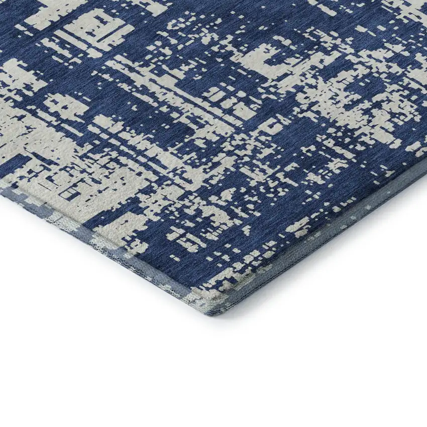 Navy Blue And Ivory Abstract Washable Area Rug With UV Protection Photo 7