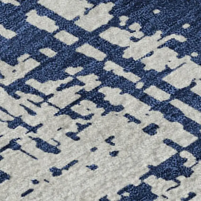 Navy Blue And Ivory Abstract Washable Area Rug With UV Protection Photo 4