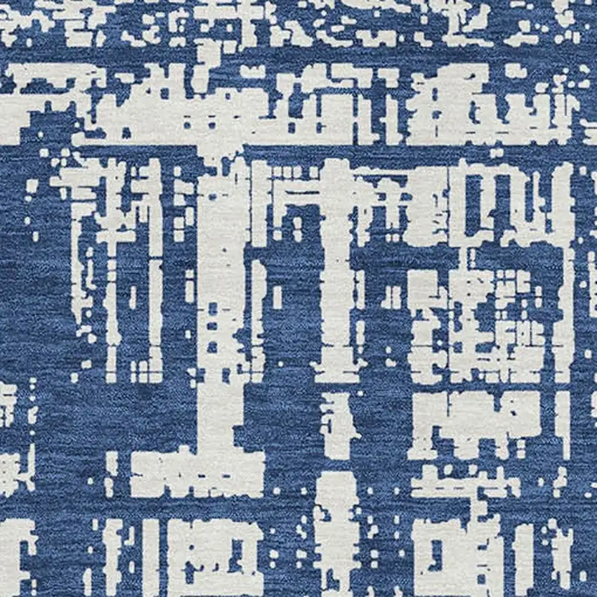 Navy Blue And Ivory Abstract Washable Area Rug With UV Protection Photo 3