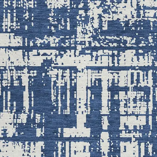 Navy Blue And Ivory Abstract Washable Area Rug With UV Protection Photo 4