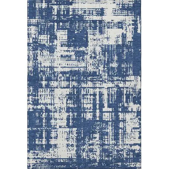 Navy Blue And Ivory Abstract Washable Area Rug With UV Protection Photo 4