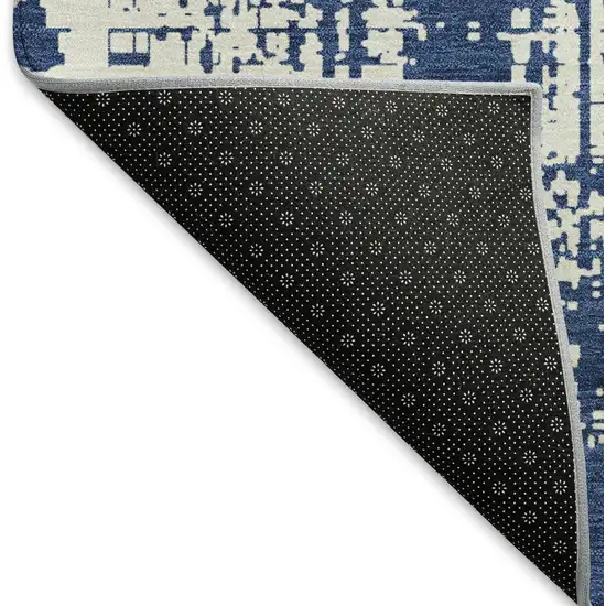 Navy Blue And Ivory Abstract Washable Area Rug With UV Protection Photo 7