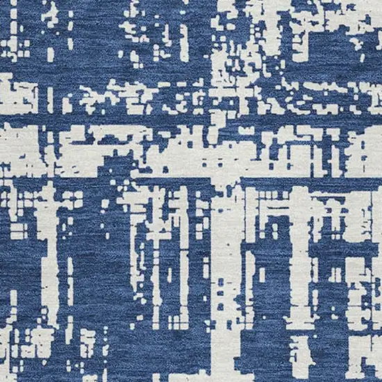Navy Blue And Ivory Abstract Washable Area Rug With UV Protection Photo 3