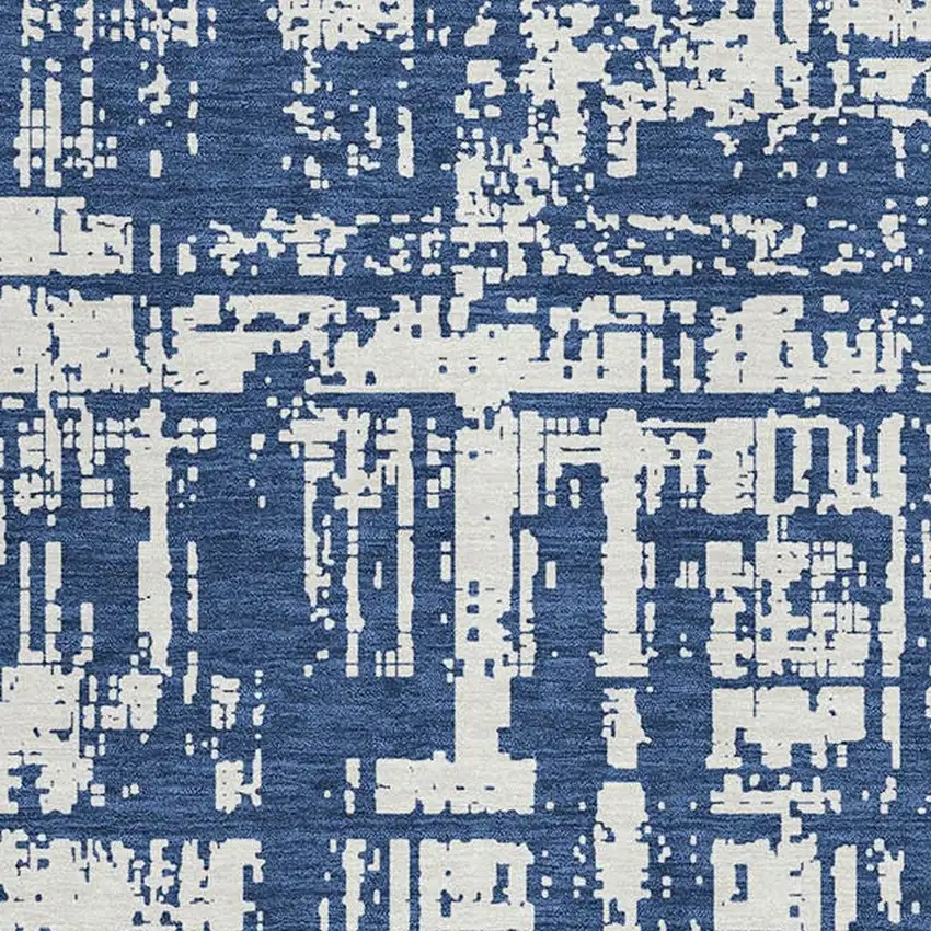 Navy Blue And Ivory Abstract Washable Area Rug With UV Protection Photo 4