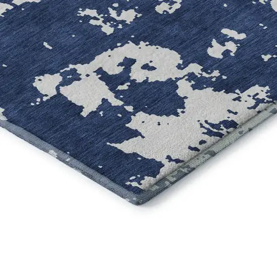 Navy Blue And Ivory Abstract Washable Area Rug With UV Protection Photo 8
