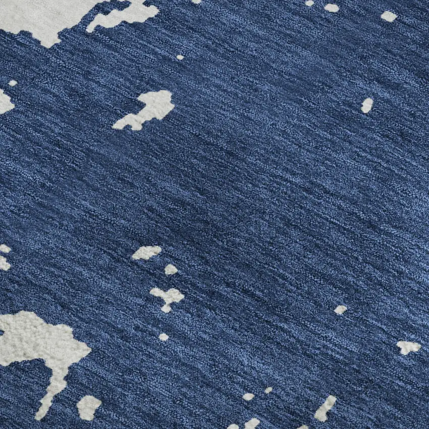 Navy Blue And Ivory Abstract Washable Area Rug With UV Protection Photo 3