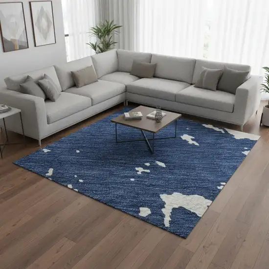 Navy Blue And Ivory Abstract Washable Area Rug With UV Protection Photo 2
