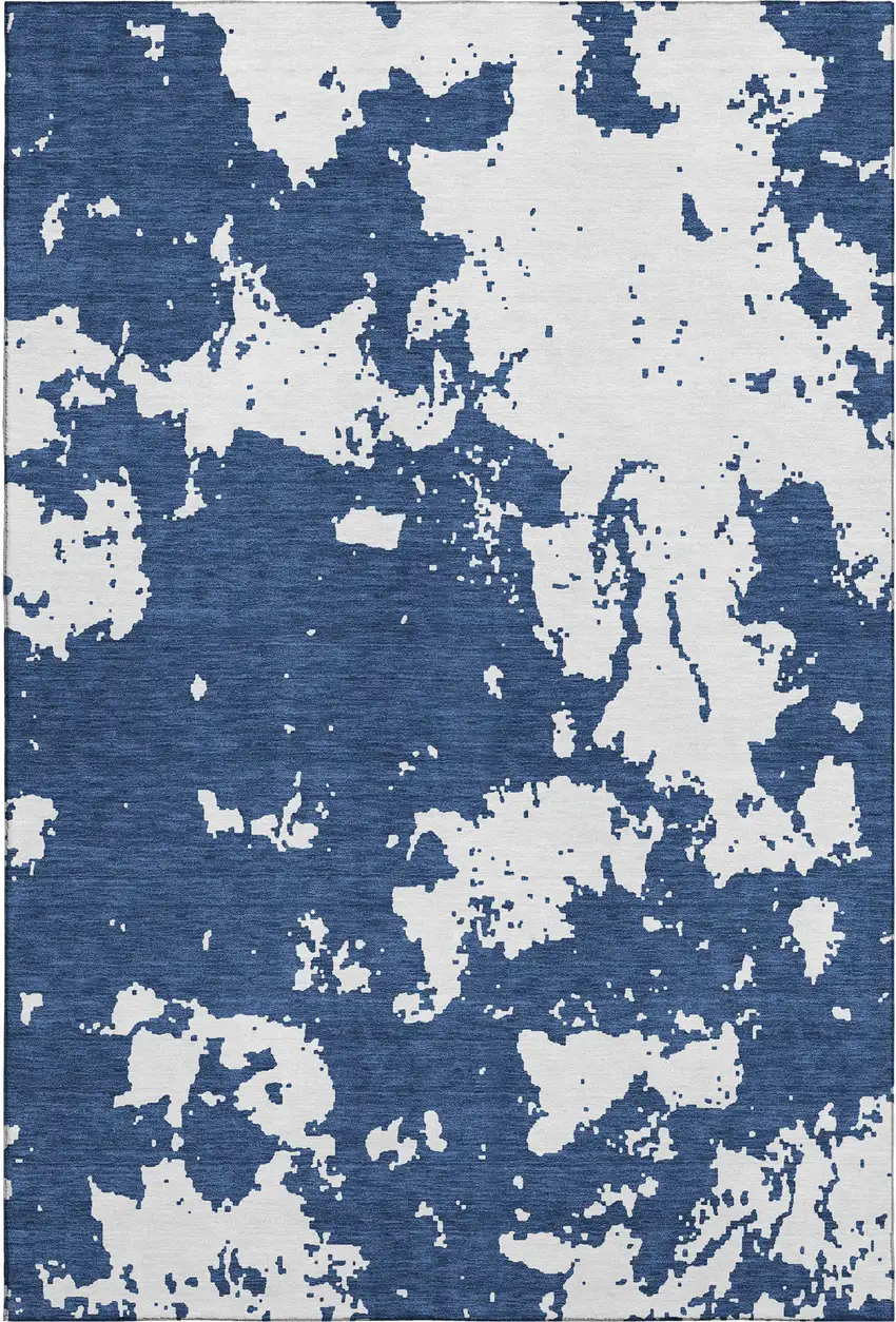 Navy Blue And Ivory Abstract Washable Area Rug With UV Protection Photo 6