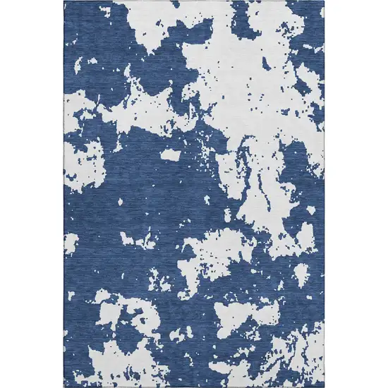 Navy Blue And Ivory Abstract Washable Area Rug With UV Protection Photo 7