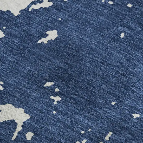 Navy Blue And Ivory Abstract Washable Area Rug With UV Protection Photo 4