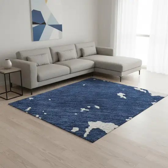 Navy Blue And Ivory Abstract Washable Area Rug With UV Protection Photo 2