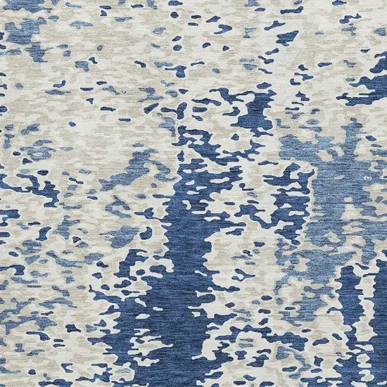 Navy Blue And Ivory Abstract Washable Area Rug With UV Protection Photo 2