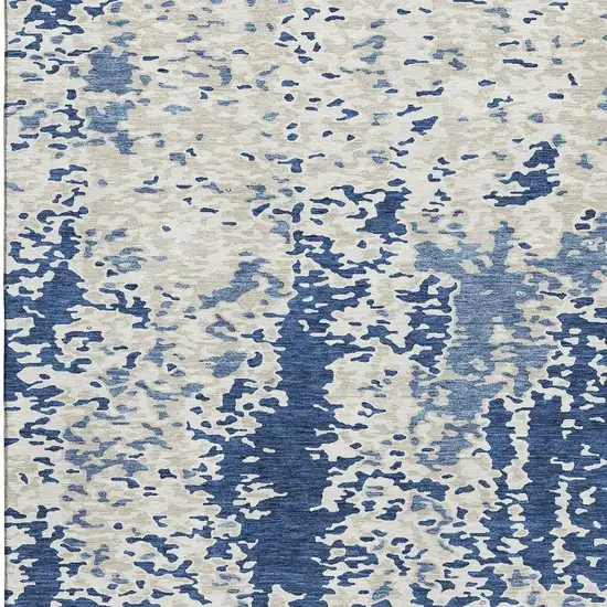 Navy Blue And Ivory Abstract Washable Area Rug With UV Protection Photo 3