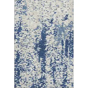 Photo of Navy Blue And Ivory Abstract Washable Area Rug With UV Protection