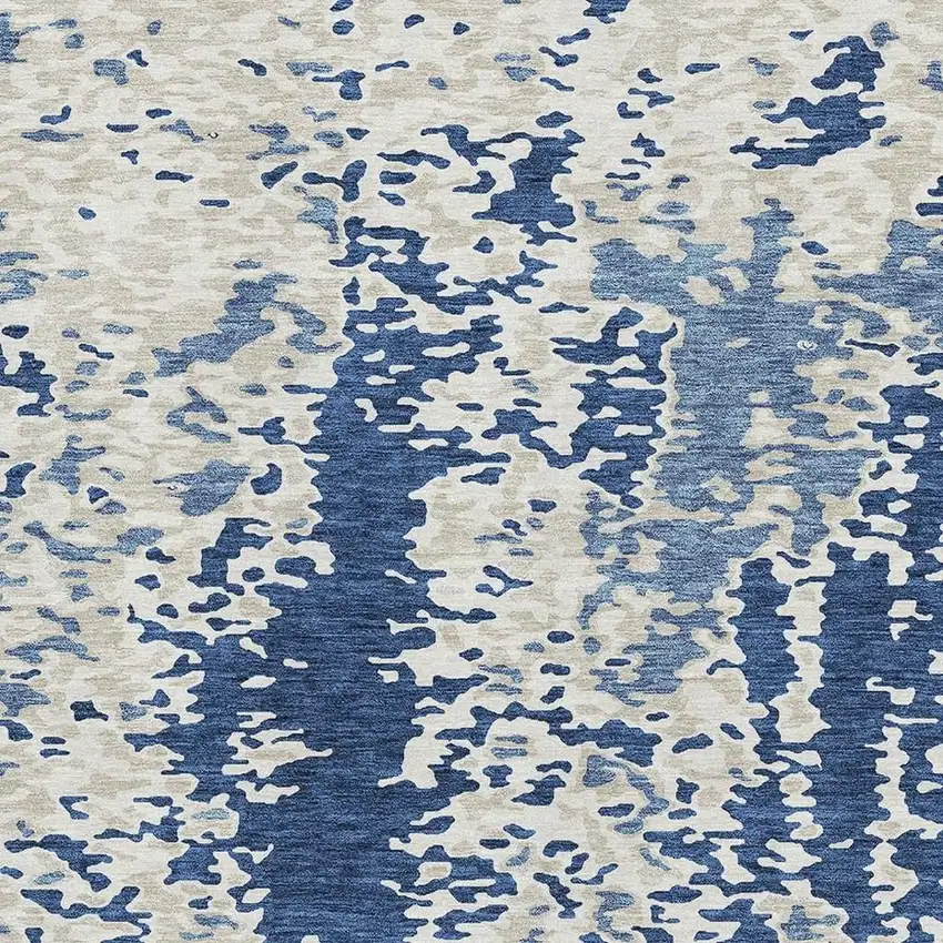 Navy Blue And Ivory Abstract Washable Area Rug With UV Protection Photo 2