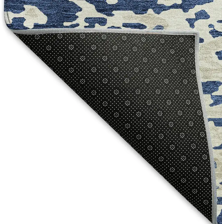 Navy Blue And Ivory Abstract Washable Area Rug With UV Protection Photo 6