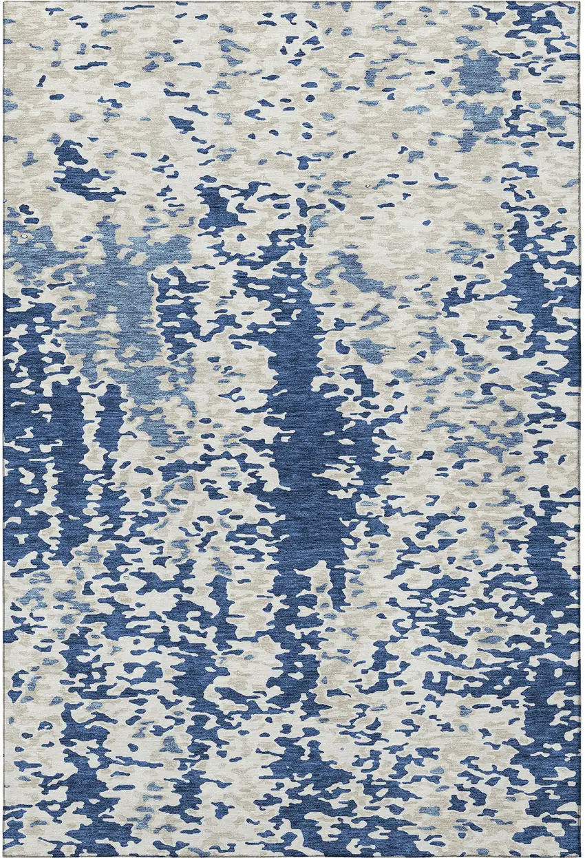 Navy Blue And Ivory Abstract Washable Area Rug With UV Protection Photo 3