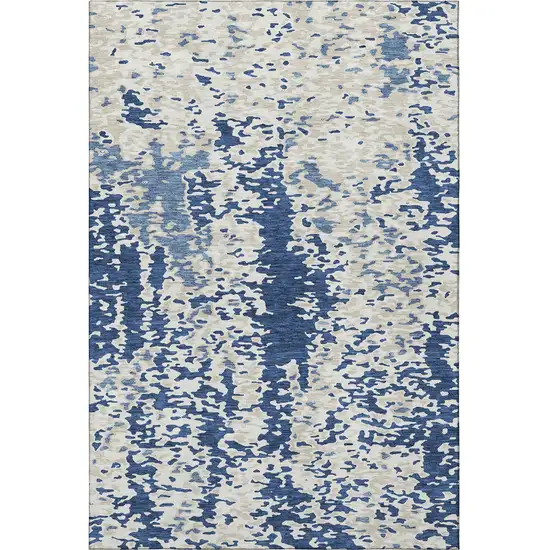 Navy Blue And Ivory Abstract Washable Area Rug With UV Protection Photo 2